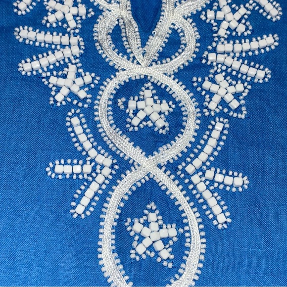 Lilly Pulitzer Amelia Island Blue Linen Tunic Medium Top Beaded Resort - Picture 9 of 11